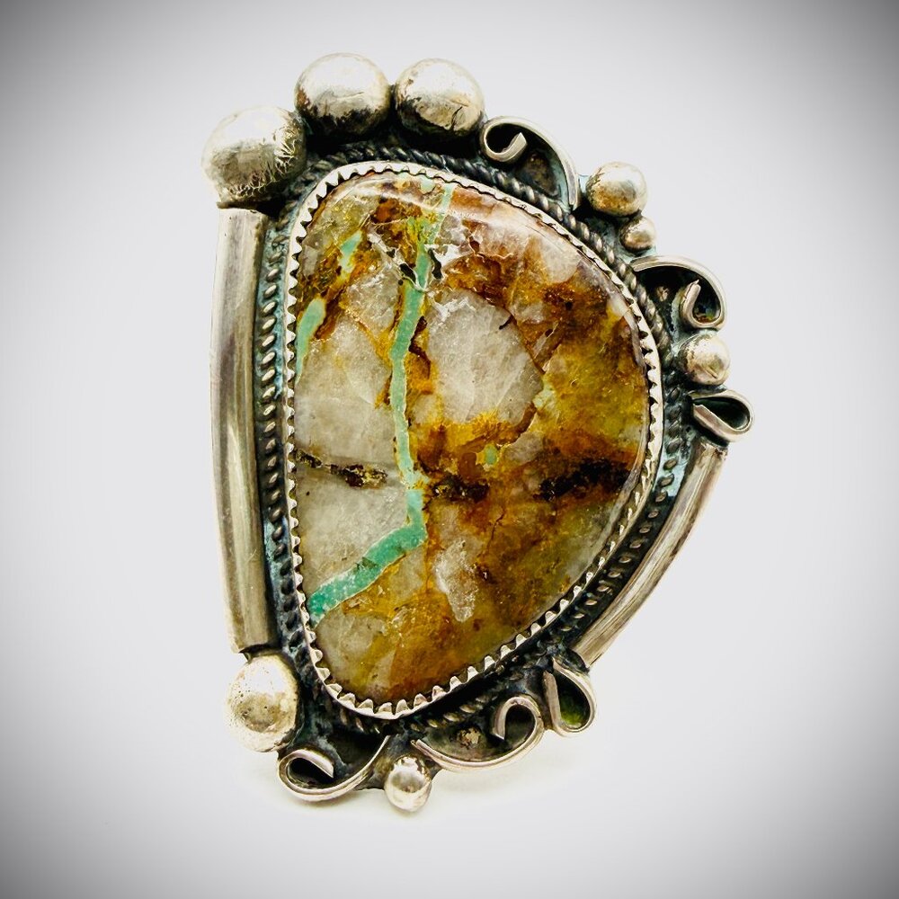 LESLIE NEZ STERLING ROYSTON RIBBON TURQUOISE RING SIZE 9.5